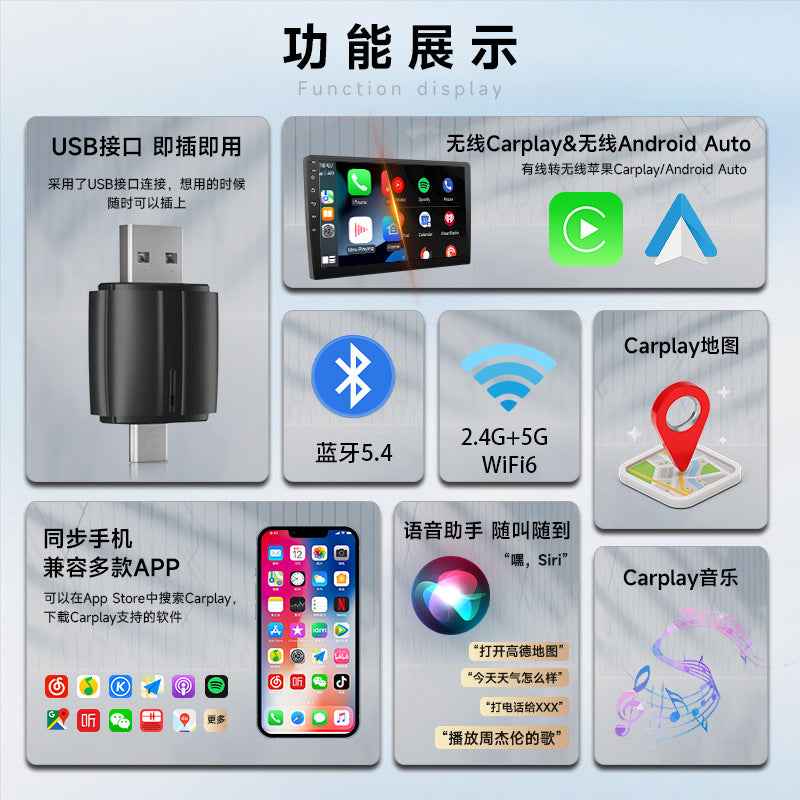 I10001 Wired to Wireless CarPlay Box Android Smart Car Interconnect Box Dual Interface Wireless Adapter