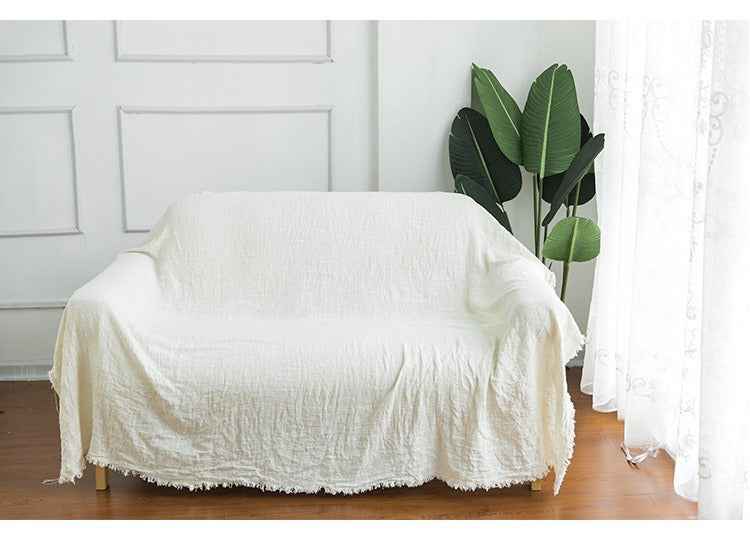 H30001 Minimalist Sofa Cover Solid Color Linen Full Cover Cream Nordic Ins Style Full Cover Photography Decoration