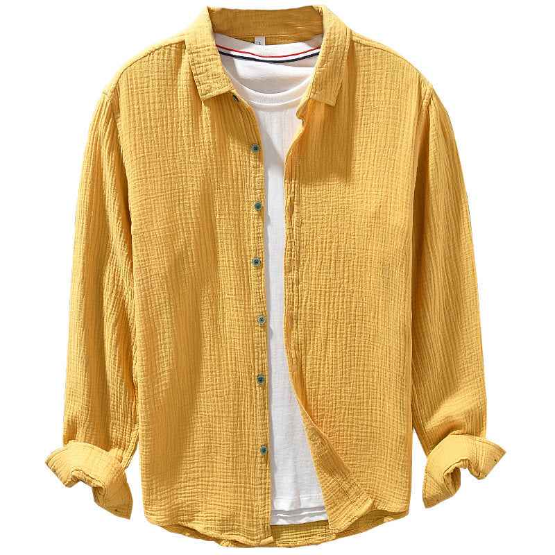 B20003 Spring and Autumn New Solid Color Long Sleeve Shirt 100% Cotton Pure Cotton Comfortable Fashion Turn-down Collar Casual Shirt One Piece Dropshipping 2093
