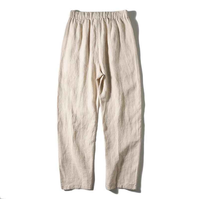 D20001 Breathable and Comfortable 100% Linen Summer Men's Loose Soft Straight-Leg Nine-Point Casual Linen Pants Men's Clothing