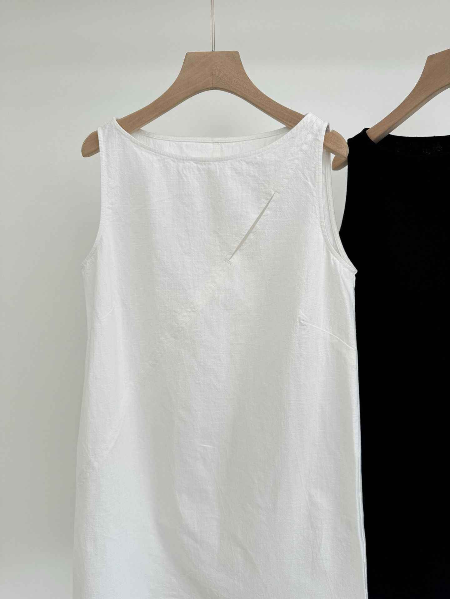 A0002 Simple Basic 95%+ Cotton Split Off-Shoulder Sleeveless Tank Dress Solid Color Dress