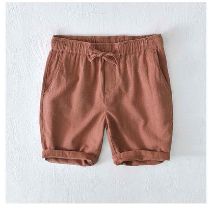 D20002 Japanese Style Elastic Drawstring Ramie Casual 70%+ Ramie Linen Shorts Men's Summer Beach Versatile Loose Cotton Linen Five-Point Shorts 8227