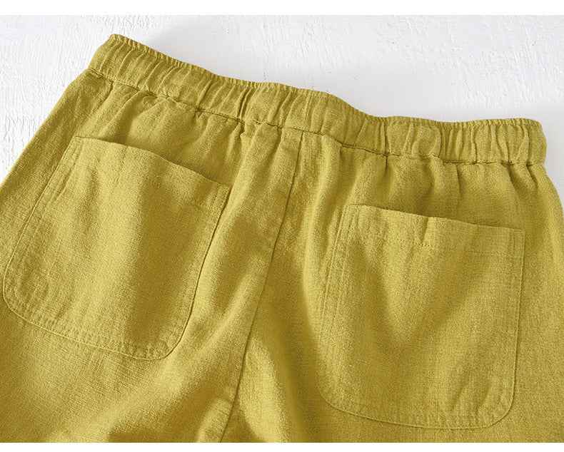 D20002 Japanese Style Elastic Drawstring Ramie Casual 70%+ Ramie Linen Shorts Men's Summer Beach Versatile Loose Cotton Linen Five-Point Shorts 8227