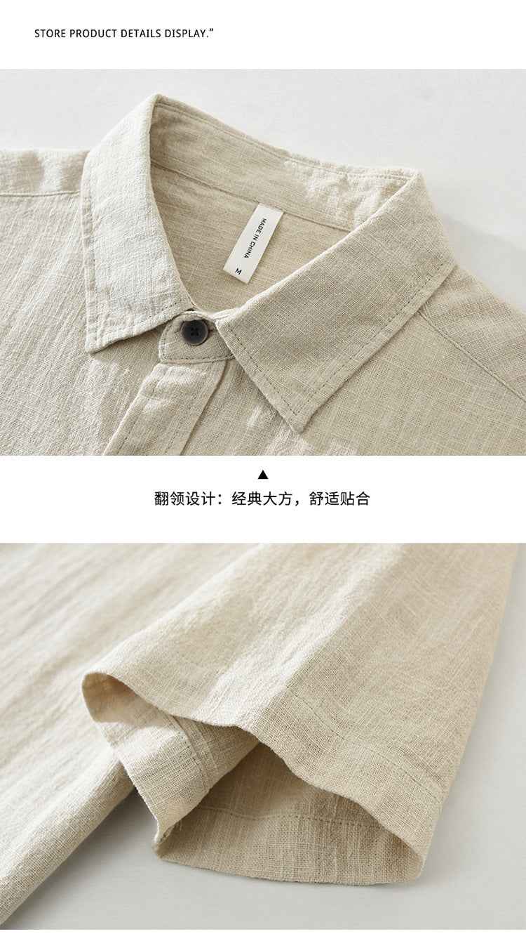 B20002 Summer Japanese Style Ramie Short Sleeve Shirt Men's Fashion Versatile 70% Ramie Linen Artistic Casual Loose Top