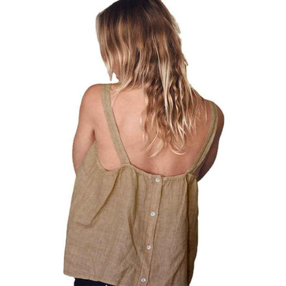 B10002 European and American Style Reversible Camisole Summer French Old Money Style Niche Design Pure Linen 95%+ Linen Backless Short Top for Women