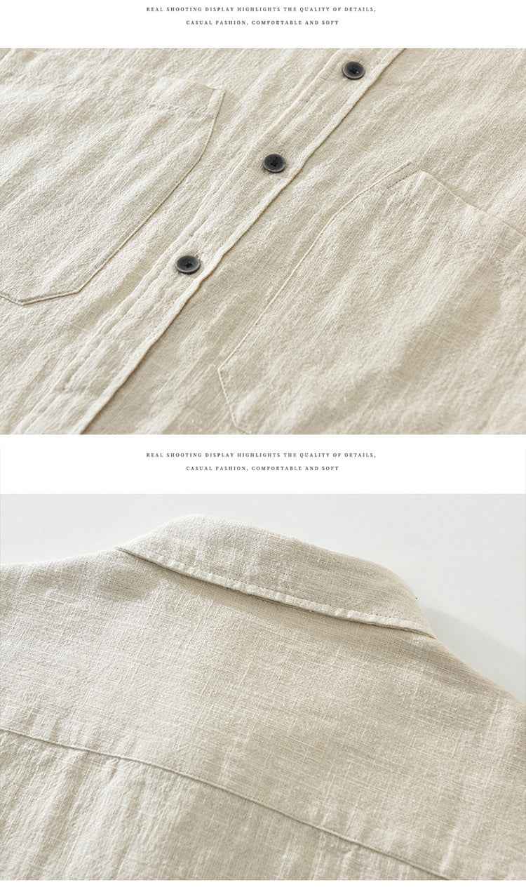 B20002 Summer Japanese Style Ramie Short Sleeve Shirt Men's Fashion Versatile 70% Ramie Linen Artistic Casual Loose Top