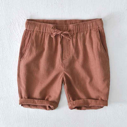 D20002 Japanese Style Elastic Drawstring Ramie Casual 70%+ Ramie Linen Shorts Men's Summer Beach Versatile Loose Cotton Linen Five-Point Shorts 8227