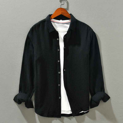 B20003 Spring and Autumn New Solid Color Long Sleeve Shirt 100% Cotton Pure Cotton Comfortable Fashion Turn-down Collar Casual Shirt One Piece Dropshipping 2093