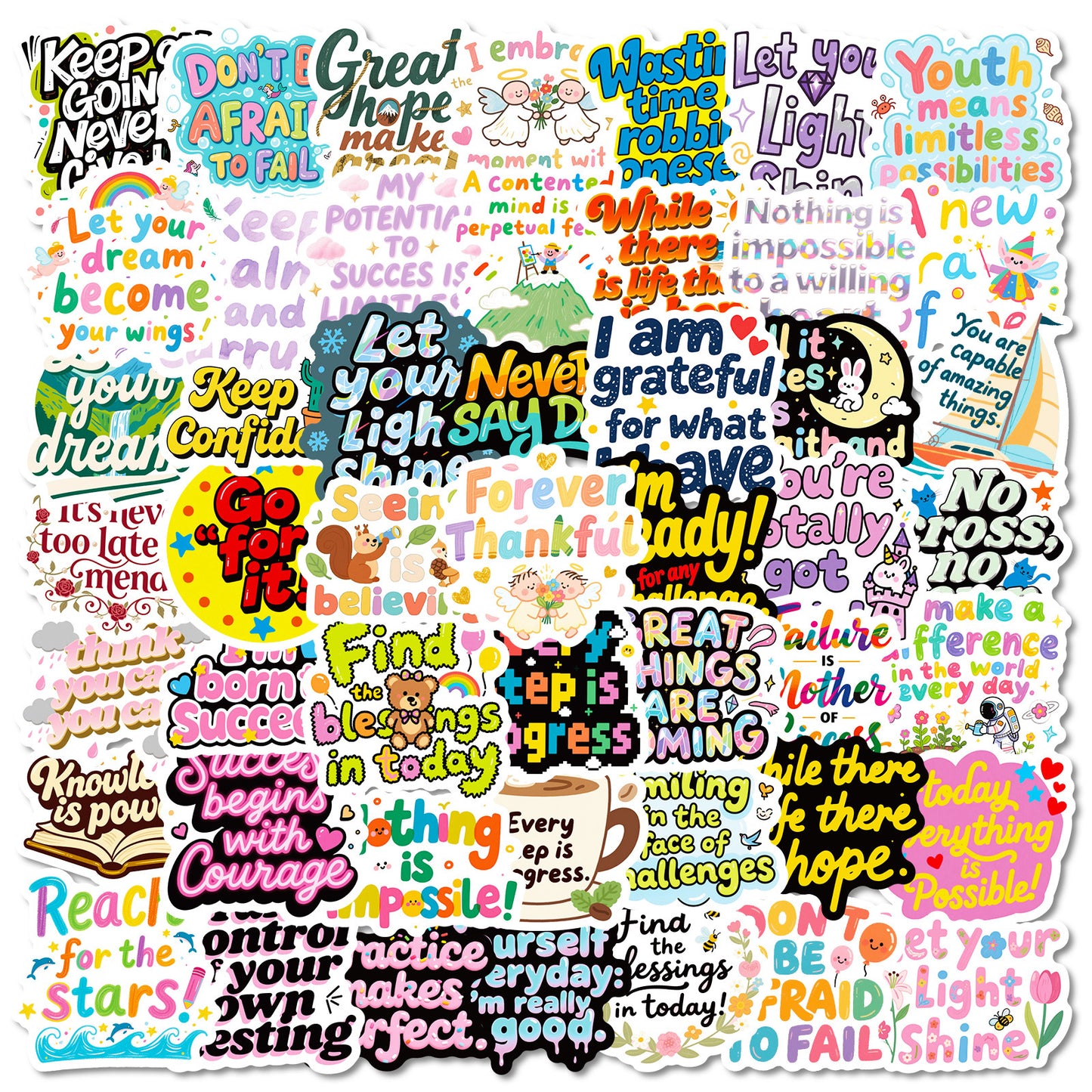 K10006 56 English Inspirational Text Stickers Healing Phrases Skateboard Water Bottle Personalized Waterproof Stickers Wholesale - Ivana Supply Store