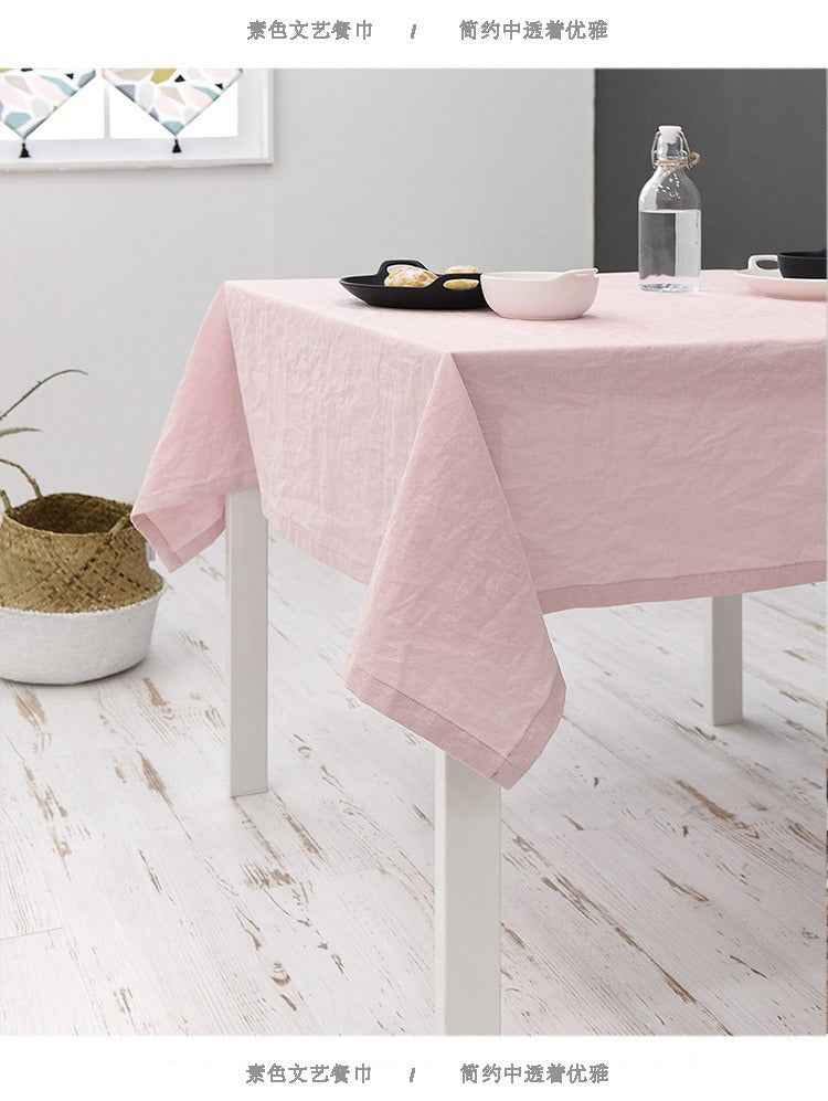 H40002 Solid Color Tablecloth 100% Cotton Fabric Artistic Nordic Japanese Style Atmosphere High-end Pink Table Cover Coffee Table Heat-resistant Rectangular