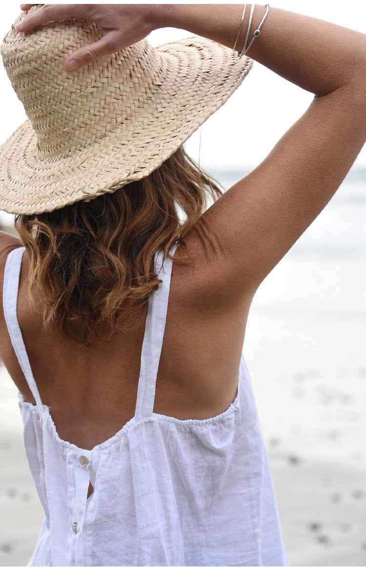 B10002 European and American Style Reversible Camisole Summer French Old Money Style Niche Design Pure Linen 95%+ Linen Backless Short Top for Women