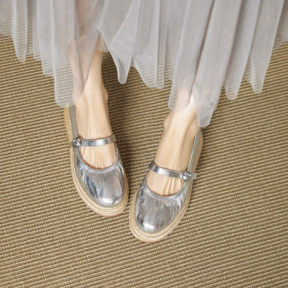 F100012 Niche Light Luxury Round Toe High Heel Wedge Single Shoes for Women Summer New Style Straw Thick Sole Shallow Mary Jane Shoes - Ivana Supply Store