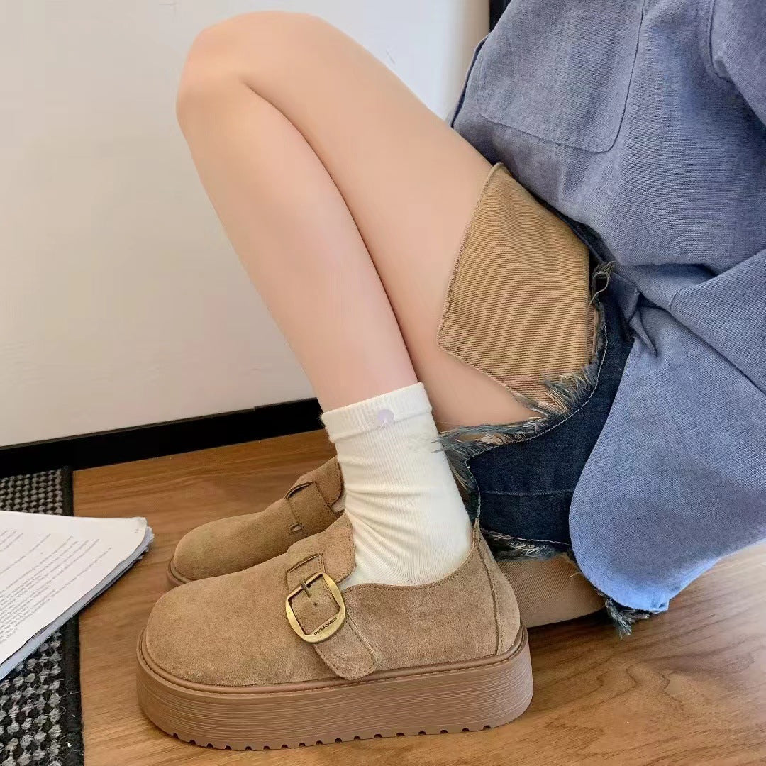 F10007 Thick-Soled Birkenstock Shoes for Women, Slip-On, Height-Increasing, Autumn New French Mary Jane Leather Shoes, Single Shoes - Ivana Supply Store