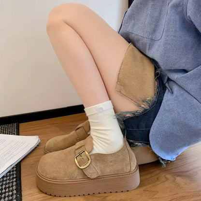 F10007 Thick-Soled Birkenstock Shoes for Women, Slip-On, Height-Increasing, Autumn New French Mary Jane Leather Shoes, Single Shoes - Ivana Supply Store