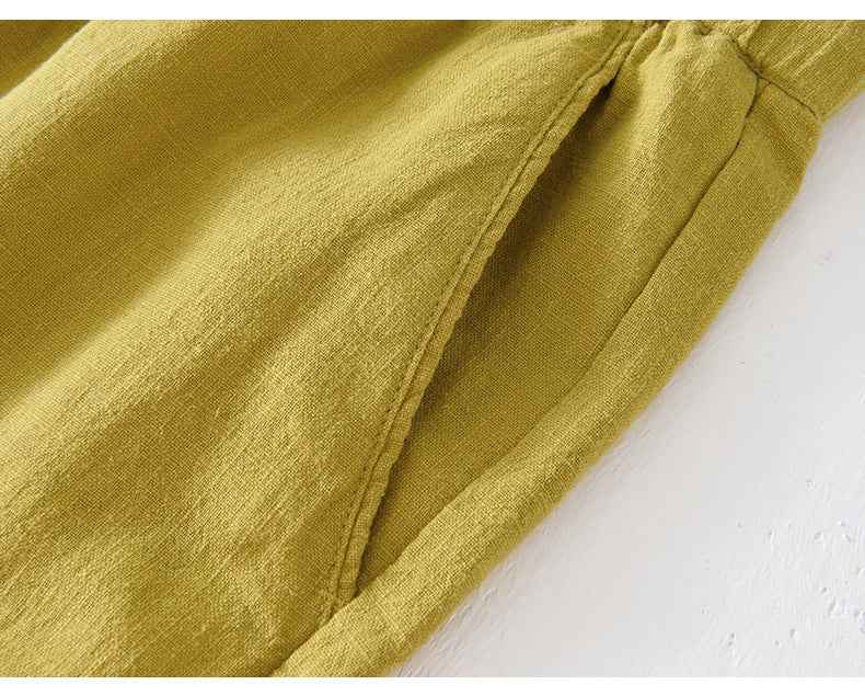 D20002 Japanese Style Elastic Drawstring Ramie Casual 70%+ Ramie Linen Shorts Men's Summer Beach Versatile Loose Cotton Linen Five-Point Shorts 8227