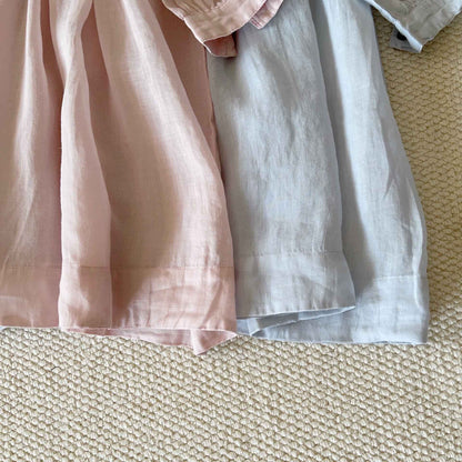 A0005 Ramie Linen Artistic Ramie Three-Quarter Sleeve Lazy Style Layered Shirt Dress Casual Dress