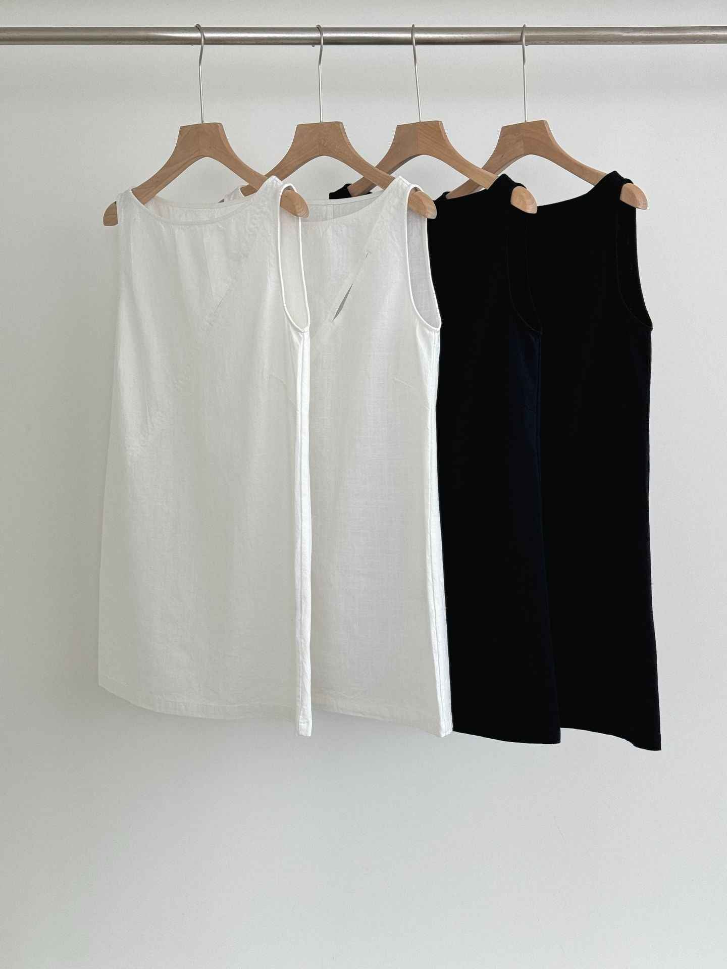 A0002 Simple Basic 95%+ Cotton Split Off-Shoulder Sleeveless Tank Dress Solid Color Dress