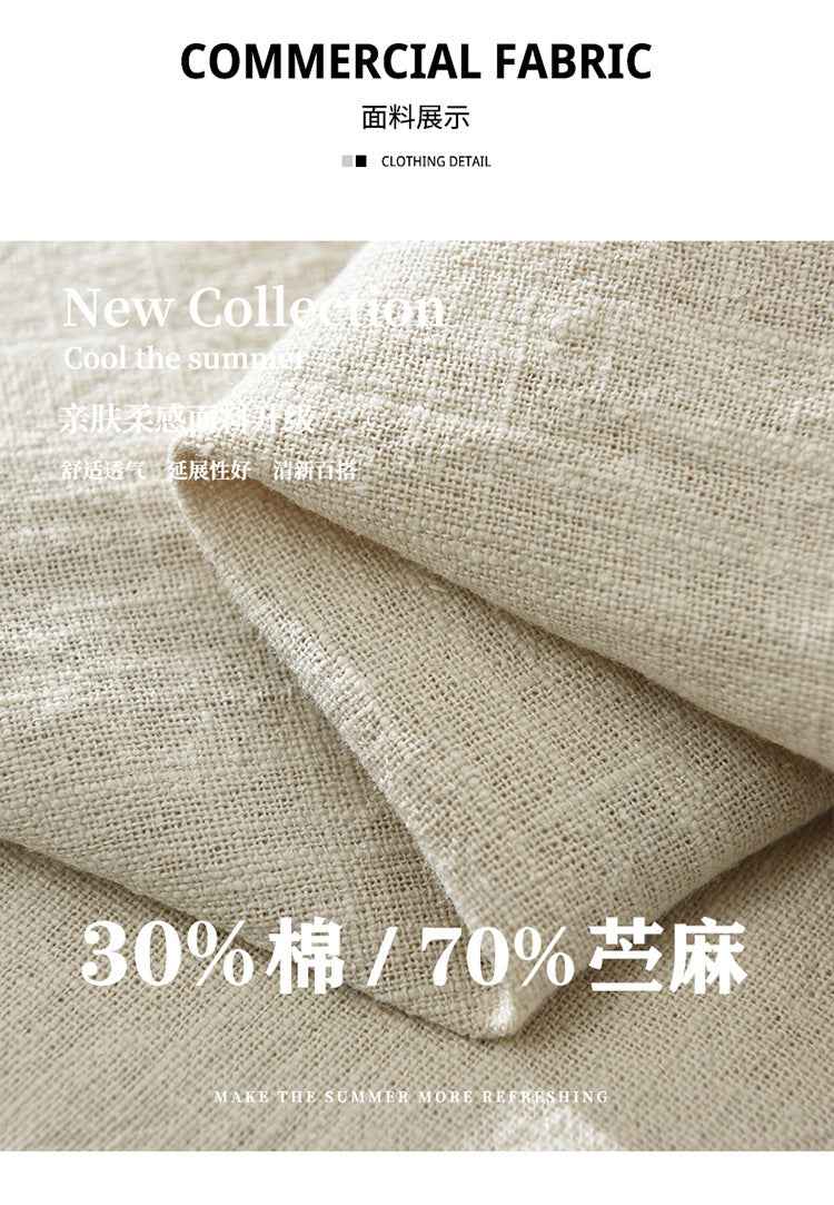 B20002 Summer Japanese Style Ramie Short Sleeve Shirt Men's Fashion Versatile 70% Ramie Linen Artistic Casual Loose Top