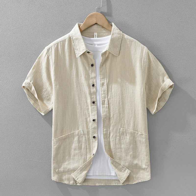 B20002 Summer Japanese Style Ramie Short Sleeve Shirt Men's Fashion Versatile 70% Ramie Linen Artistic Casual Loose Top