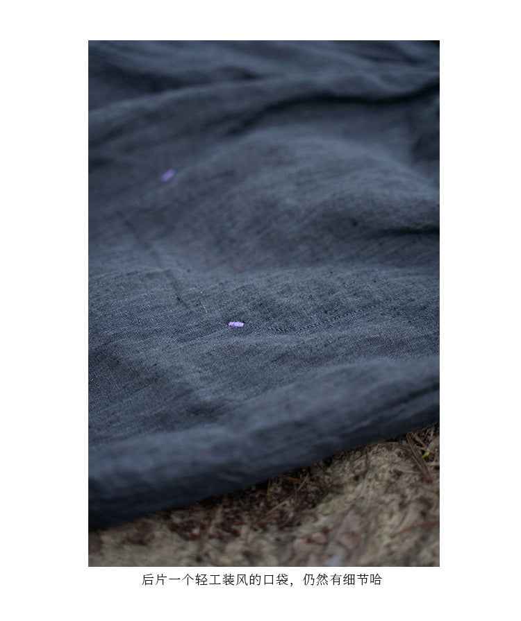 D10003 Summer Gray 95%+ Linen High-Density Woven Elastic Waist Drawstring Loose Carrot Wide-Leg Pants