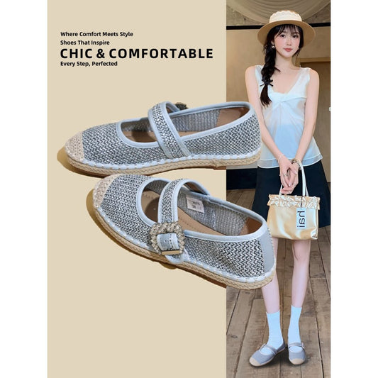 F10006 Round Toe Flat Woven Strap Shallow Mouth Single Shoes for Women Spring Summer New Casual Versatile Mary Jane Shoes - Ivana Supply Store