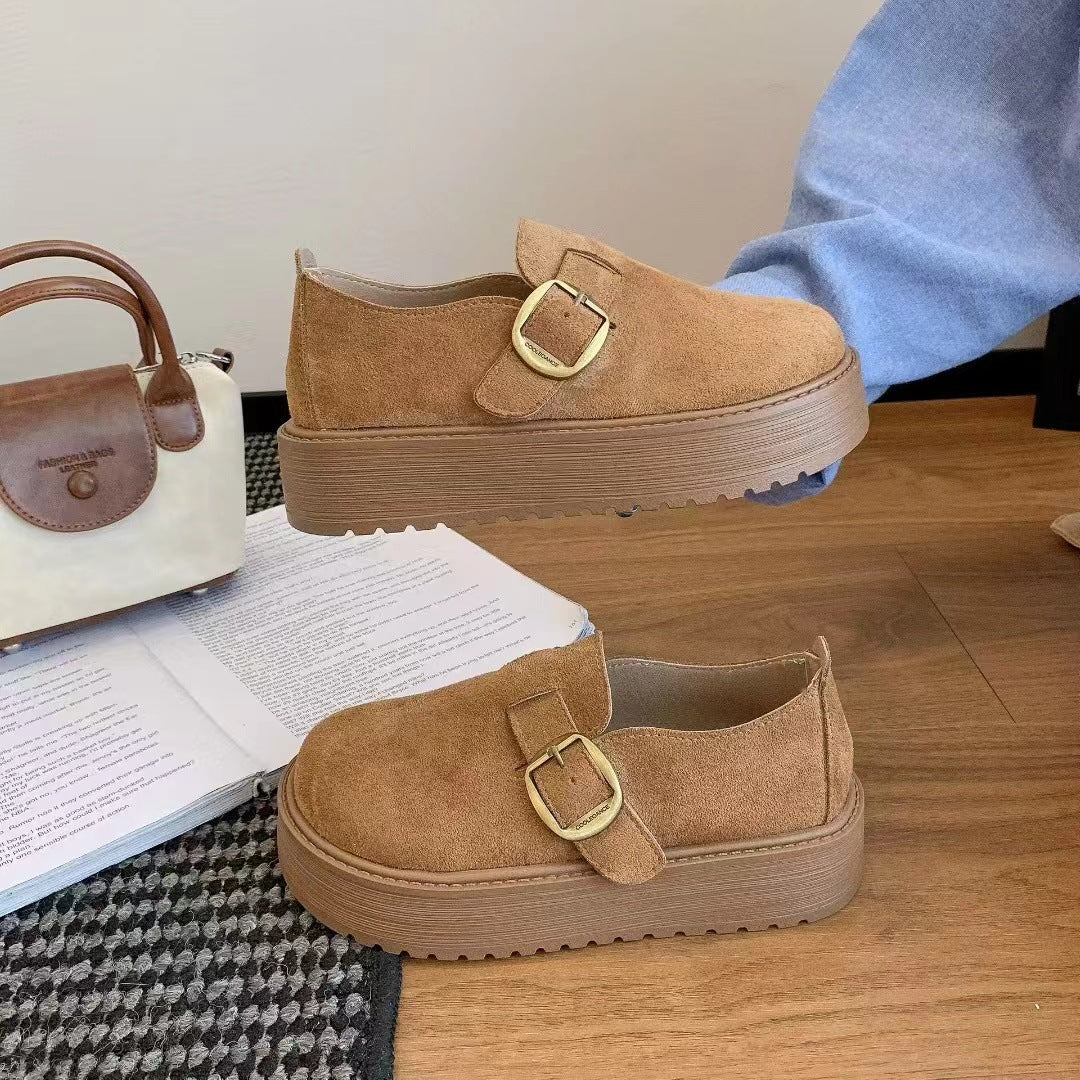 F10007 Thick-Soled Birkenstock Shoes for Women, Slip-On, Height-Increasing, Autumn New French Mary Jane Leather Shoes, Single Shoes - Ivana Supply Store