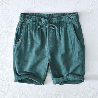 D20002 Japanese Style Elastic Drawstring Ramie Casual 70%+ Ramie Linen Shorts Men's Summer Beach Versatile Loose Cotton Linen Five-Point Shorts 8227