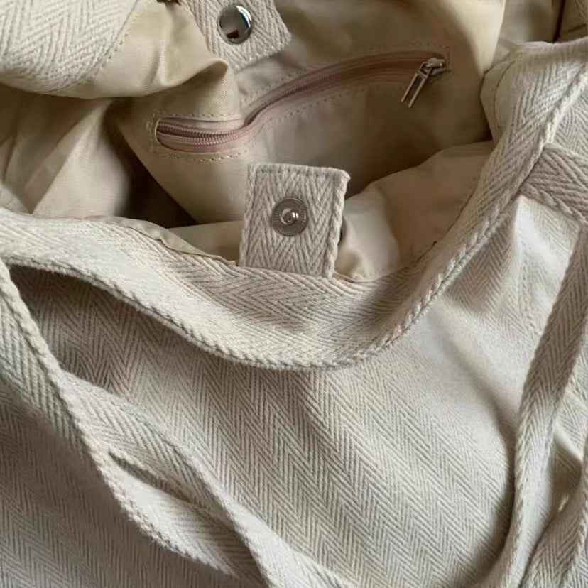 E10001 Large Capacity Korean Style Bag for Women, Diagonal Striped Canvas Commuter Shoulder Handbag, Casual Women's Bag, Simple Lazy Shopping Bag, Trendy