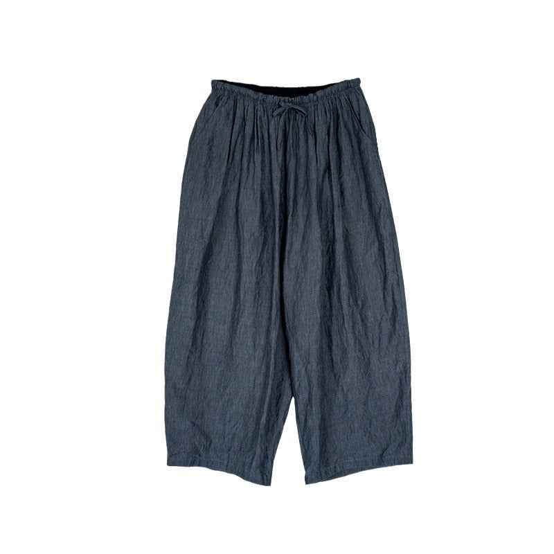 D10003 Summer Gray 95%+ Linen High-Density Woven Elastic Waist Drawstring Loose Carrot Wide-Leg Pants