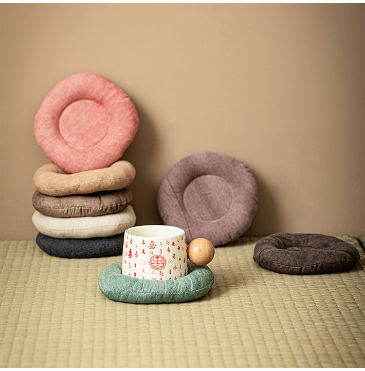 H10001 Simple Fabric Coaster 100% Cotton Padded Round Heat Insulation Anti-scalding Water Tea Cup Teapot Tea Mat Jewelry Watch Key Holder - Ivana Supply Store