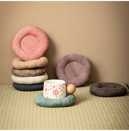 H10001 Simple Fabric Coaster 100% Cotton Padded Round Heat Insulation Anti-scalding Water Tea Cup Teapot Tea Mat Jewelry Watch Key Holder - Ivana Supply Store