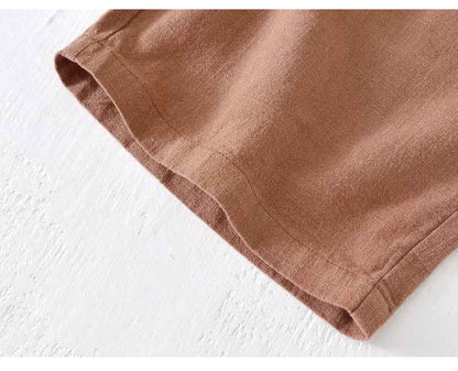 D20002 Japanese Style Elastic Drawstring Ramie Casual 70%+ Ramie Linen Shorts Men's Summer Beach Versatile Loose Cotton Linen Five-Point Shorts 8227