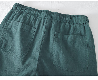 D20002 Japanese Style Elastic Drawstring Ramie Casual 70%+ Ramie Linen Shorts Men's Summer Beach Versatile Loose Cotton Linen Five-Point Shorts 8227