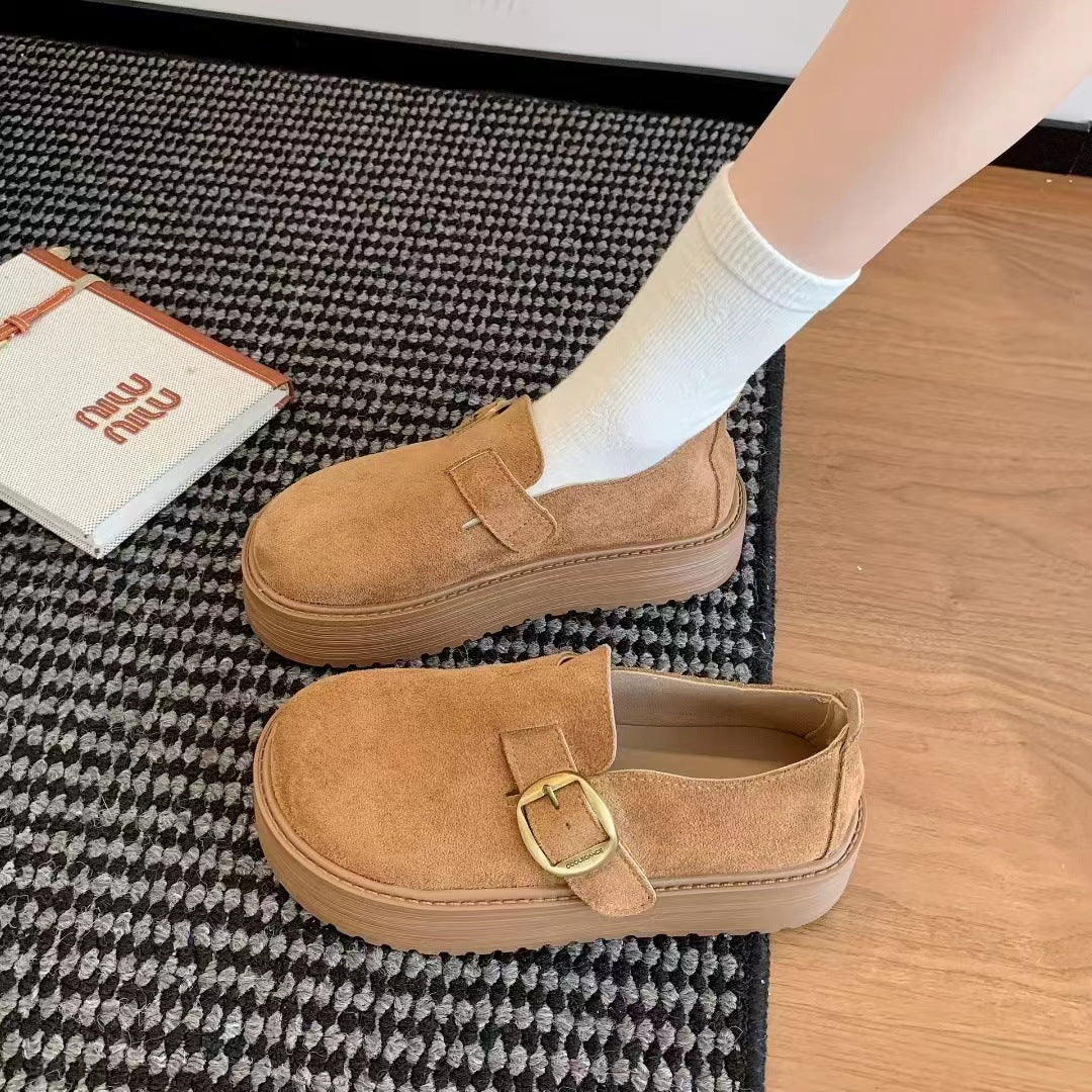 F10007 Thick-Soled Birkenstock Shoes for Women, Slip-On, Height-Increasing, Autumn New French Mary Jane Leather Shoes, Single Shoes - Ivana Supply Store