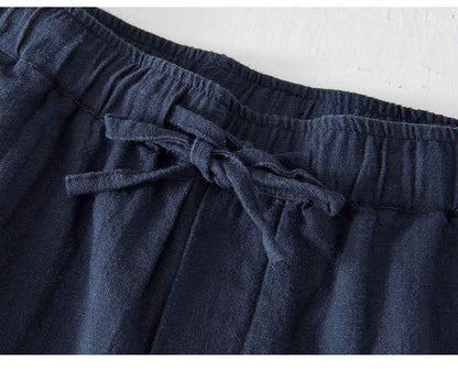 D20002 Japanese Style Elastic Drawstring Ramie Casual 70%+ Ramie Linen Shorts Men's Summer Beach Versatile Loose Cotton Linen Five-Point Shorts 8227