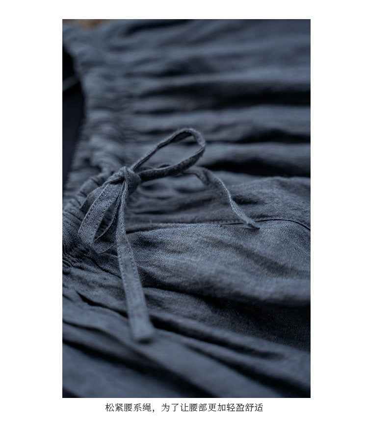 D10003 Summer Gray 95%+ Linen High-Density Woven Elastic Waist Drawstring Loose Carrot Wide-Leg Pants