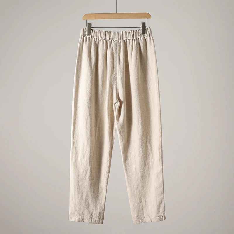 D20001 Breathable and Comfortable 100% Linen Summer Men's Loose Soft Straight-Leg Nine-Point Casual Linen Pants Men's Clothing