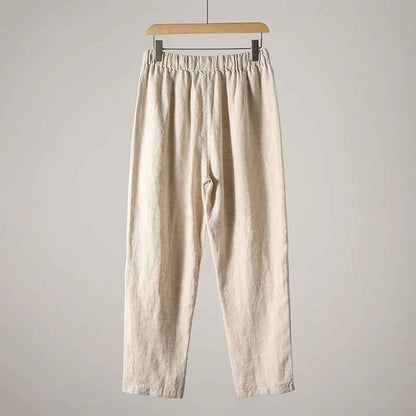 D20001 Breathable and Comfortable 100% Linen Summer Men's Loose Soft Straight-Leg Nine-Point Casual Linen Pants Men's Clothing
