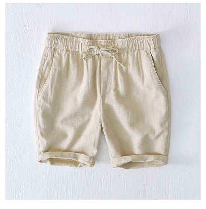 D20002 Japanese Style Elastic Drawstring Ramie Casual 70%+ Ramie Linen Shorts Men's Summer Beach Versatile Loose Cotton Linen Five-Point Shorts 8227