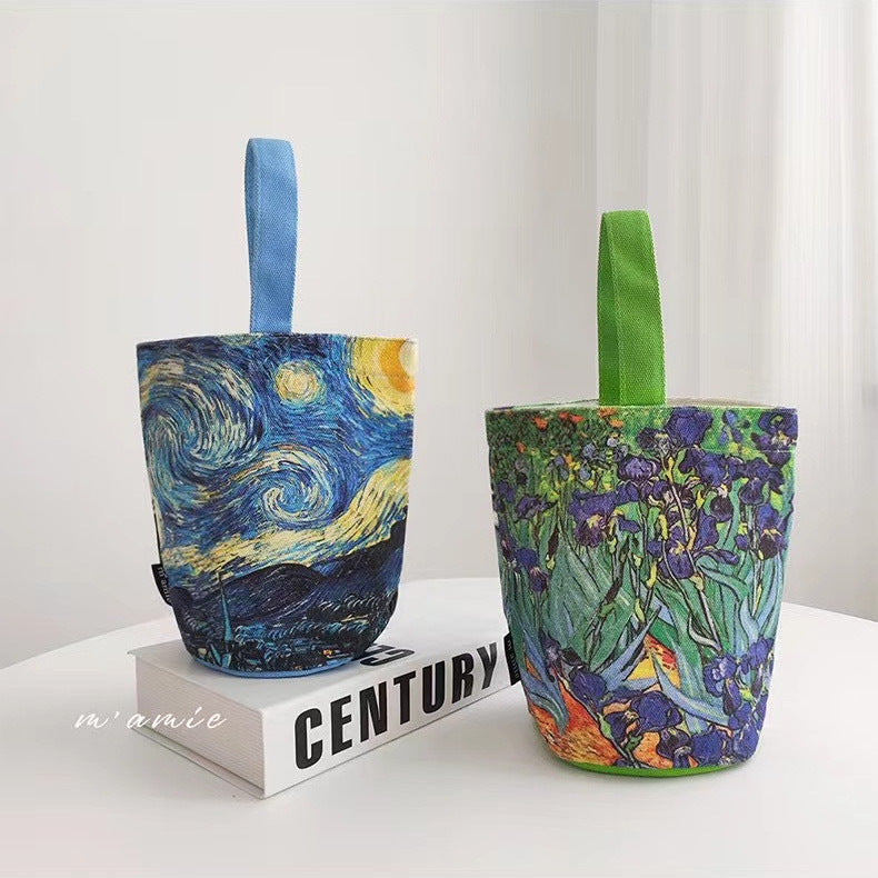 E10004 Van Gogh Painting Bucket Bag Portable Small Handbag Mommy Bag Outdoor Tote Bag Office Lunch Bag - Ivana Supply Store