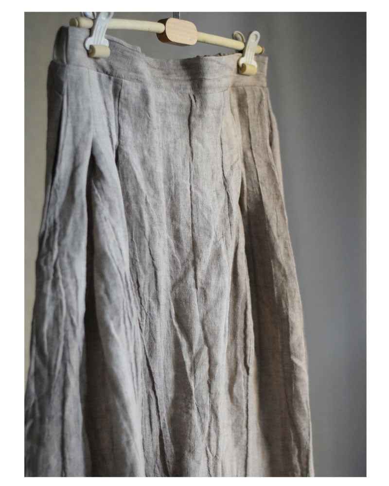 C10001 Spring Summer New Original 95%+ Linen Striped Texture Wrinkle Nostalgic Relaxed Half-Waist Elastic Skirt