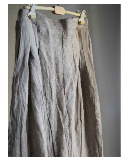 C10001 Spring Summer New Original 95%+ Linen Striped Texture Wrinkle Nostalgic Relaxed Half-Waist Elastic Skirt