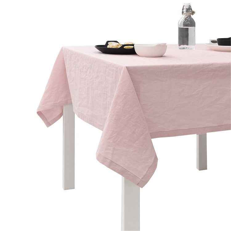 H40002 Solid Color Tablecloth 100% Cotton Fabric Artistic Nordic Japanese Style Atmosphere High-end Pink Table Cover Coffee Table Heat-resistant Rectangular