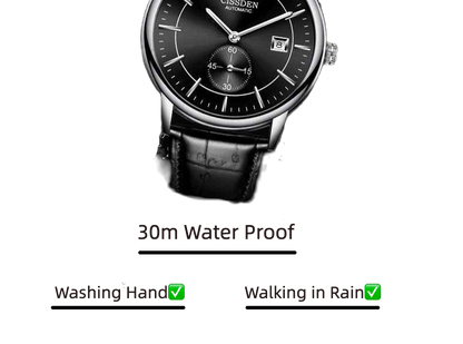 G10001 Swiss Ultra-Thin Mechanical Watch - Men's Business Leather Strap, Waterproof, Simple Design